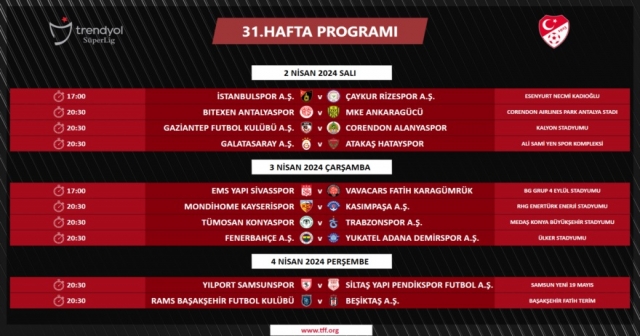 31. HAFTA PROGRAMI BELLİ OLDU