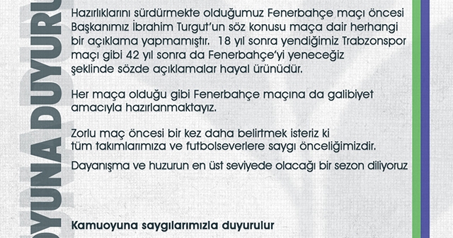 ÇAYKUR RİZESPOR’DAN AÇIKLAMA