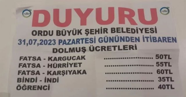 DOLMUŞ ÜCRETLERİNE ZAM GELDİ