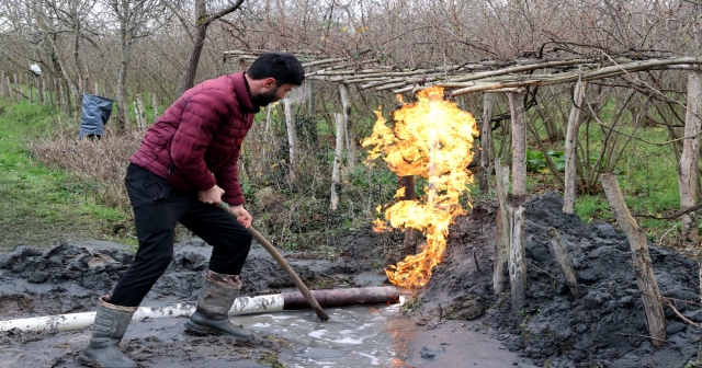 Fındık bahçesinde yapılan sondajdan yanıcı gaz çıktı