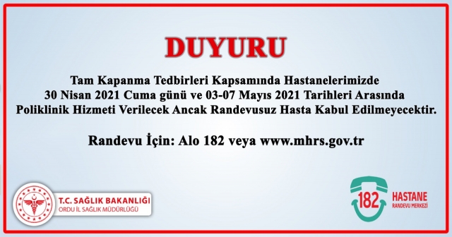 HASTANELER RANDEVUSUZ HASTA KABUL ETMEYECEK