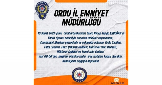 Ordu İl Emniyet Müdürlüğü Uyardı!