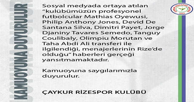 RİZESPOR YALANLADI !