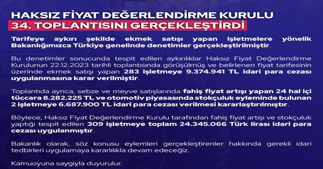 İŞLETMELERE 24 MİLYON TL CEZA